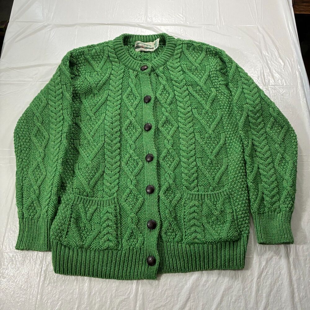 Aran Crafts Irish Women's 100% Merino Wool Lumber Jacket Sweater Button Large